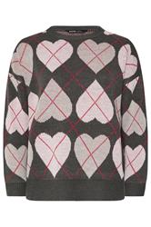 YOURS Plus Size Grey Argyle Heart Knit Jumper | Yours Clothing 5