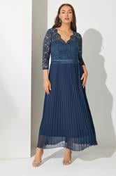 YOURS LONDON Plus Size Navy Blue Lace Wrap Pleated Maxi Dress | Yours Clothing 1