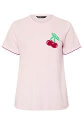 YOURS Curve Pink Cherry Varsity Trim T-Shirt