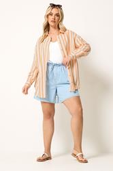 YOURS Plus Size Orange Stripe Linen Long Sleeve Shirt | Yours Clothing 2