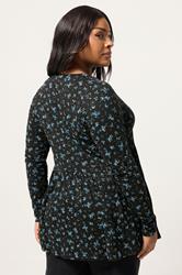 YOURS Plus Size Blue Ditsy Floral Peplum Top | Yours Clothing 2
