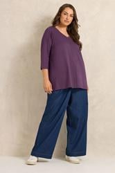 EVANS Plus Size Plum Purple Cotton T-Shirt | Evans 1