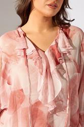 EVANS Plus Size Pink Floral Print Ruffle Sleeve Blouse | Evans 4