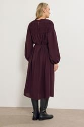 LTS Tall Burgundy Red Shirred Long Sleeve Midi Dress | Long Tall Sally 4