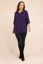EVANS Plus Size Purple Tab Sleeve Blouse | Evans  1
