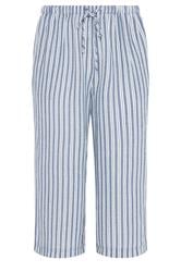 YOURS Curve Blue Stripe Linen Look Cropped Trousers