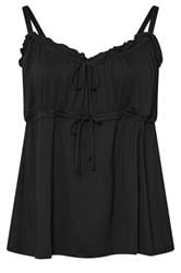 YOURS Curve Black Frilled Tie Front Cami Top | Yours Clothing 6