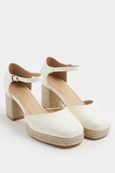 White Espadrille Platform Block Heels In Extra Wide EEE Fit