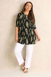 EVANS Plus Size Black Floral Print Pintuck Tie Neck Blouse | Evans 1