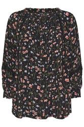 YOURS Curve Black Floral Print Pintuck Top