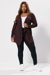 YOURS Plus Size Dark Purple Ribbed Waterfall Cardigan | Yours Clothing 1