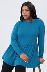 YOURS Plus Size Blue Long Sleeve Peplum Top | Yours Clothing 1