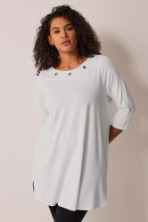 EVANS Plus Size White Eyelet Detail Side Split T-Shirt | Evans 1