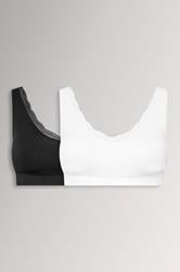 YOURSET 2 PACK Plus Size Black & White Lace Trim Seamless Bralette | Yours Clothing 3