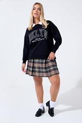 LIMITED COLLECTION Plus Size Black Check Pleated Mini Skirt | Yours Clothing 3