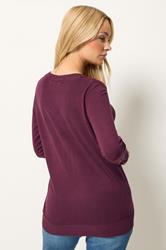 M&Co Berry Purple Long Sleeve V-Neck Jumper | M&Co 2