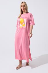 LIMITED COLLECTION Plus Size Pink 'Beach Club' Slogan Maxi Dress | Yours Clothing 1