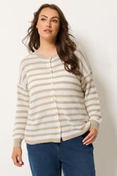 YOURS Plus Size Natural Brown Stripe Knitted Cardigan | Yours Clothing 3