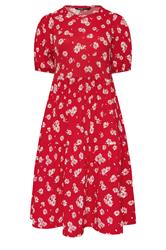 YOURS Curve Red Daisy Tiered Midi Dress