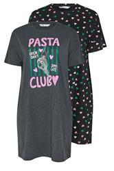YOURSET 2 PACK Plus Size Grey 'Pasta Club' Sleep Tee Nightdresses | Yours Clothing 7