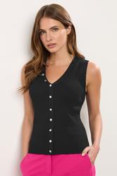 STAR Black Ribbed Button Bust Vest Top | StarByJM 1