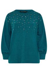 YOURS Curve Teal Blue Diamante Embellished Jumper