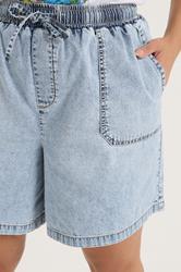 YOURS Plus Size Bleach Blue Denim Drawstring Shorts | Yours Clothing 4