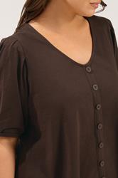 YOURS Plus Size Chocolate Brown Puff Sleeve Top | Yours Clothing 4
