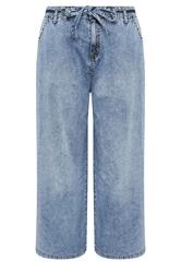 YOURS Plus Size Mid Blue Belted Wide Leg Jeans | Yours Clothing 5