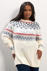 YOURS Plus Size Ivory White Fairisle 'Les Alpes' Knitted Jumper | Yours Clothing 3