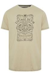 KAM Big & Tall Stone Beige Vintage Denim Graphic Print T-Shirt