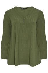 YOURS Curve Khaki Green Henley Swing Top