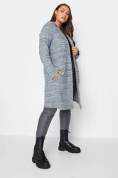 YOURS LUXURY Plus Size Blue Marl Button Front Midi Jacket | Yours Clothing 1