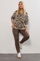 YOURS Plus Size Chocolate Brown Faux Suede Leggings | Yours Clothing 3