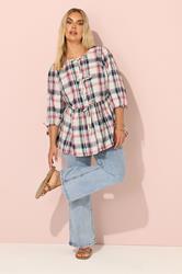 YOURS Plus Size Natural Brown Check Tie Front Peplum Top | Yours Clothing 2