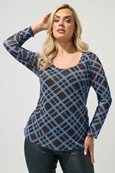 YOURS LONDON Plus Size Brown & Blue Check Top | Yours Clothing 1