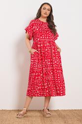 YOURS Plus Size Red Mixed Shell Midi Dress | Yours Clothing 1