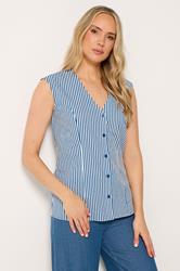 LTS Tall Women's Blue Striped Cotton Waistcoat | Long Tall Sally 1
