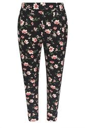 YOURS Curve Black Floral Double Pleat Harem Trousers