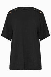 YOURS Curve Black Button Detail Bubble Texture Top