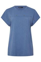 YOURS Curve Blue Stud Grown-On Sleeve T-Shirt