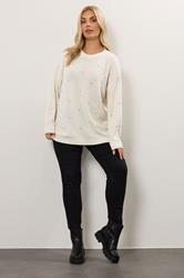 YOURS Plus Size Ivory White Embellished Front Jumper | Yours Clothing 1