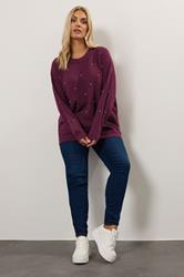 YOURS Plus Size Burgundy Red Diamante Embellished Jumper | Yours Clothing  1