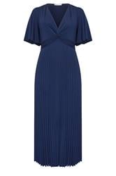 YOURS LONDON Curve Navy Blue Knot Pleated Maxi Dress