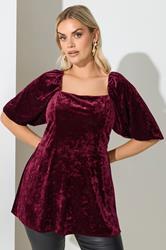 YOURS LONDON Plus Size Wine Red Velvet Square Neck Top | Yours Clothing 3