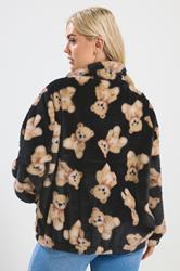YOURS Plus Size Black Teddy Bear Faux Fur Fleece Jacket | Yours Clothing 2