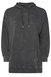 YOURS Curve Black Acid Wash Longline Hoodie