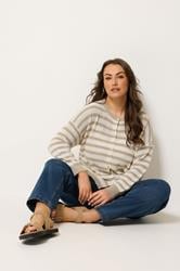 YOURS Plus Size Natural Brown Stripe Knitted Cardigan | Yours Clothing 1