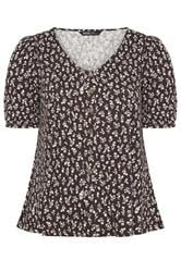 YOURS Curve Chocolate Brown Floral Button Front Top