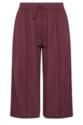 YOURS Curve Berry Red Scallop Crinkle Cropped Trousers